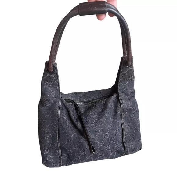 Gucci GG Vintage Canvas Zippered Hobo Bag Black Brown - Picture 2 of 10